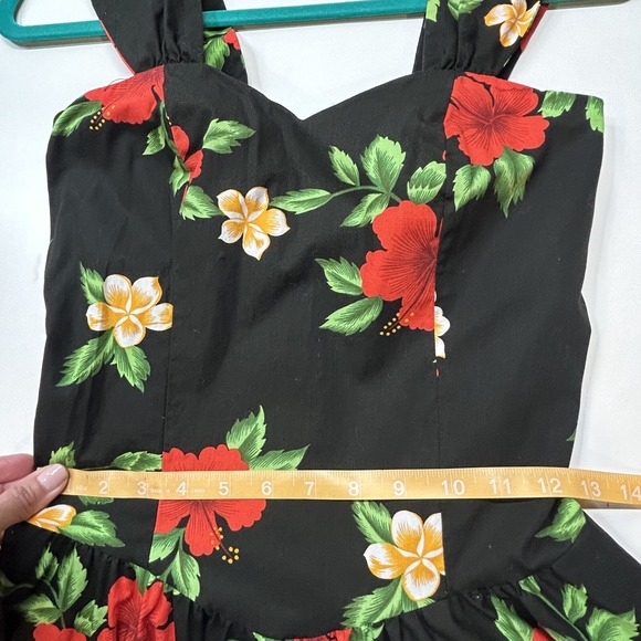 Royal Hawaiian Creations Vintage Black Red Floral Dress MED Sweetheart Neckline - Picture 11 of 14